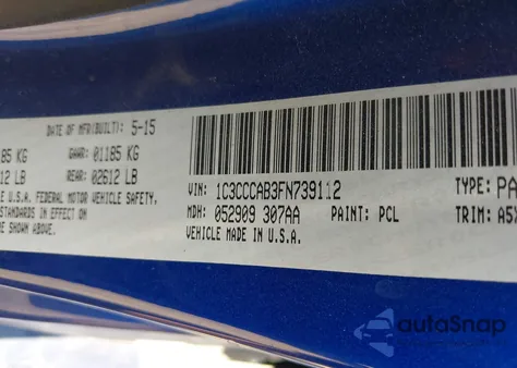 2015 Chrysler 200 Limited из США, поврежденный, VIN 1C3CCCAB3FN739112